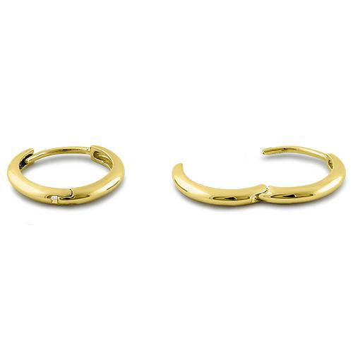 Solid 14K Yellow Gold 1.5mm x 12mm Plain Hoop Earrings