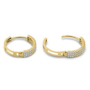 Solid 14K Yellow Gold 2mm x 16.5mm Triple Row Clear CZ Hoop Earrings