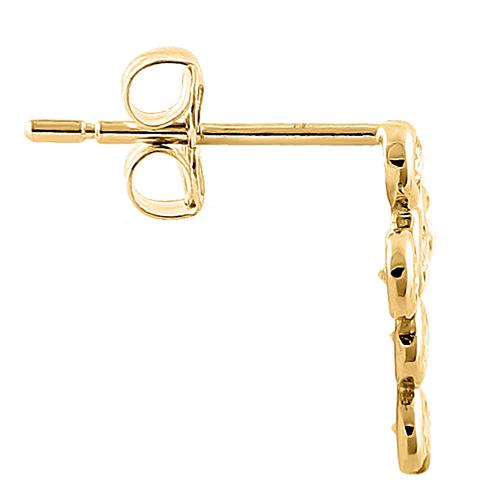 Solid 14K Yellow Gold Rounded Cross Clear CZ Earrings