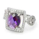 Sterling Silver Amethyst Oval Framed CZ Ring