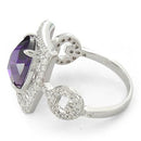 Sterling Silver Amethyst Oval Framed CZ Ring