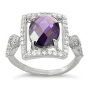 Sterling Silver Amethyst Oval Framed CZ Ring