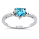 Sterling Silver Aqua Heart CZ Ring