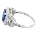 Sterling Silver Blue Sapphire CZ Square Halo Ring