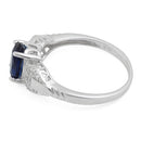 Sterling Silver Blue Sapphire Oval Cut CZ Ring
