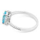 Sterling Silver Blue Topaz Rectangle CZ Ring
