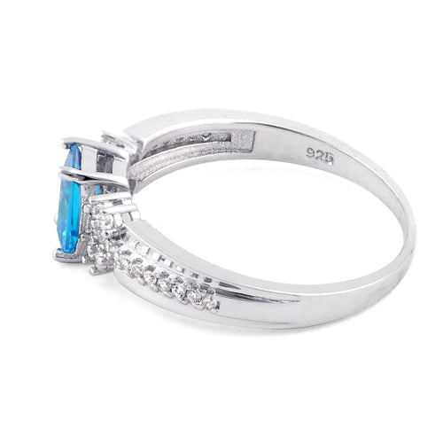 Sterling Silver Blue Topaz Rectangle CZ Ring