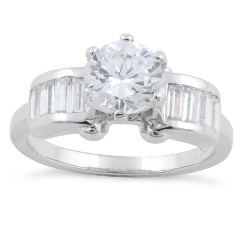 Sterling Silver Clear Round Cut Engagement CZ Ring