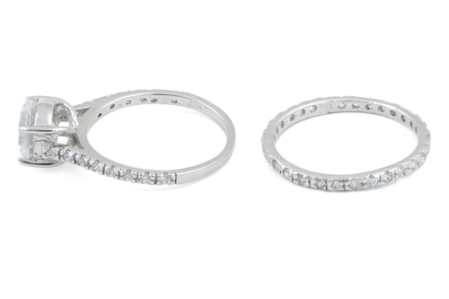 Sterling Silver Clear Round Cut Engagement Set CZ Ring