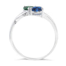 Sterling Silver Double Heart Dark Green & Blue Spinel Topaz CZ Ring