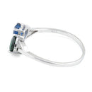 Sterling Silver Double Heart Dark Green & Blue Spinel Topaz CZ Ring