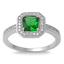 Sterling Silver Emerald CZ Cushion Halo Ring