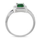 Sterling Silver Emerald CZ Cushion Halo Ring