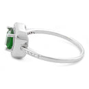Sterling Silver Emerald CZ Cushion Halo Ring