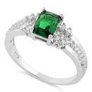 Sterling Silver Emerald Rectangle CZ Ring