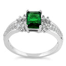 Sterling Silver Emerald Rectangle CZ Ring