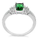 Sterling Silver Emerald Rectangle CZ Ring