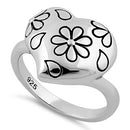 Sterling Silver Flower Leaf Heart Ring