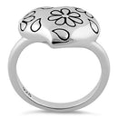 Sterling Silver Flower Leaf Heart Ring