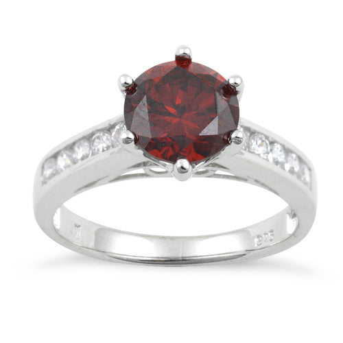 Sterling Silver Garnet Round Cut CZ Ring