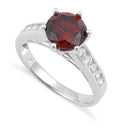Sterling Silver Garnet Round Cut CZ Ring