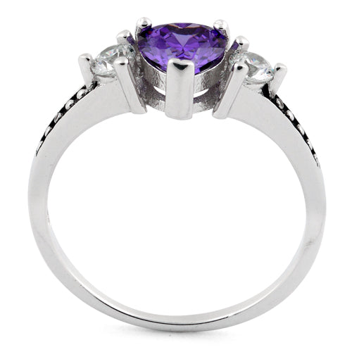 Sterling Silver Heart Purple CZ Ring
