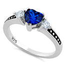 Sterling Silver Heart Blue Spinel CZ Ring