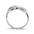 Sterling Silver Infinity Ruby Heart "Always & Forever" Engraved CZ Ring