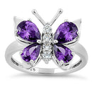 Sterling Silver Purple CZ Butterfly Ring