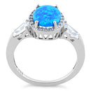 Sterling Silver Oval Blue Lab Opal CZ Ring