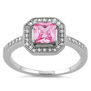 Sterling Silver Pink CZ Cushion Halo Ring
