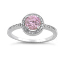 Sterling Silver Pink Round CZ Halo Ring