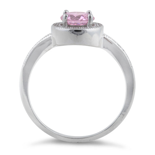Sterling Silver Pink Round CZ Halo Ring