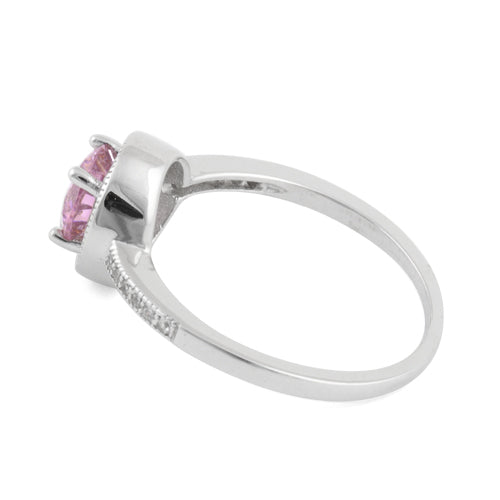 Sterling Silver Pink Round CZ Halo Ring