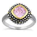 Sterling Silver Pink Two Tone Unique CZ Ring