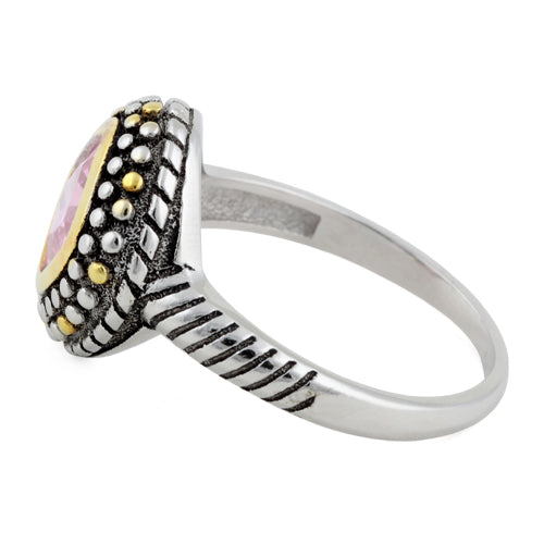 Sterling Silver Pink Two Tone Unique CZ Ring