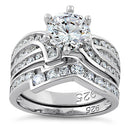 Sterling Silver CZ Engagement Ring Set