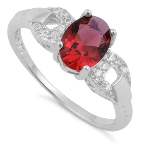 Sterling Silver Ruby Oval Cut CZ Ring