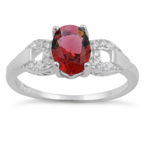 Sterling Silver Ruby Oval Cut CZ Ring