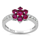 Sterling Silver Ruby Plumeria Flower CZ Ring