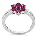 Sterling Silver Ruby Plumeria Flower CZ Ring