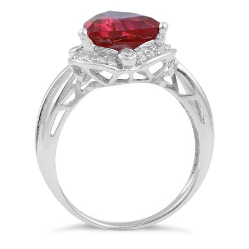 Sterling Silver Ruby Trillion Cut Halo CZ Ring