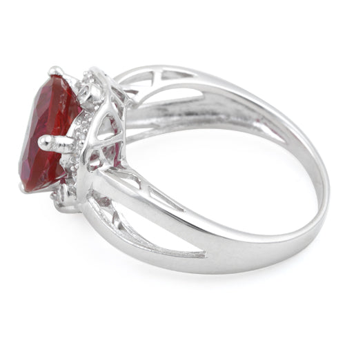 Sterling Silver Ruby Trillion Cut Halo CZ Ring
