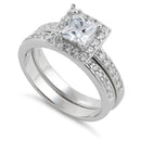 Sterling Silver Square Clear CZ Double Ring