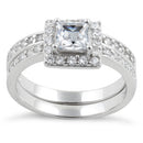 Sterling Silver Square Clear CZ Double Ring