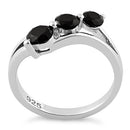 Sterling Silver Triple Black Stone CZ Ring