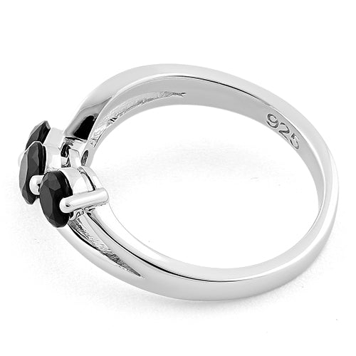 Sterling Silver Triple Black Stone CZ Ring