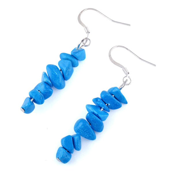 Turquoise Howlite Chips Dangle Earrings (Not Sterling Silver)