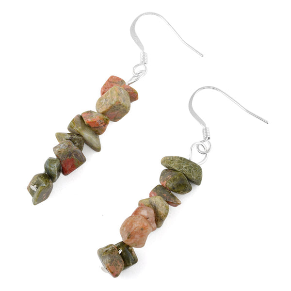 Unakite Picture Jasper Chips Dangle Earrings (Not Sterling Silver)