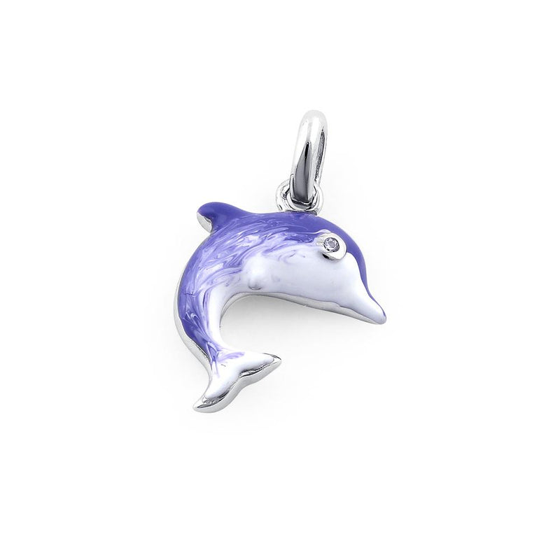 Sterling Silver Hand-Painted Playful Dolphin CZ Pendant